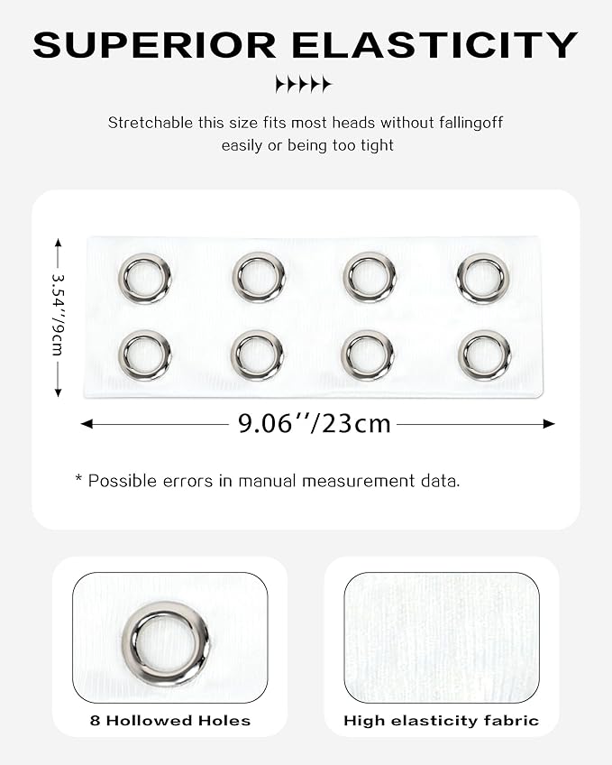 Grommet Headband for Women, White 23cm Hollow Out Elastic Hair Band, Eyelets Punk Grunge Stylish Hairband