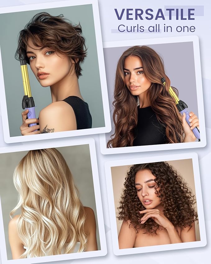 Rotating Curling Iron 3 in 1 Set, Automatic Curling Wand with 3 Interchangeable Ceramic Barrels(0.75" - 1.25"), Instant Heating Hair Culer with 5 Adjustable Temp, Include Heat Resistant Glove & Clips
