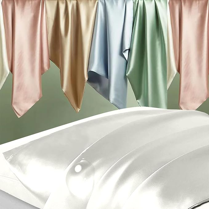 Mulberry Silk Pillow Cases Standard Size, Silk Pillowcase for Hair and Skin, Anti Acne Cooling Sleep Both Sides Natural Silk Satin Pillow Covers with Hidden Zipper, Gifts for Women Men, Ivory