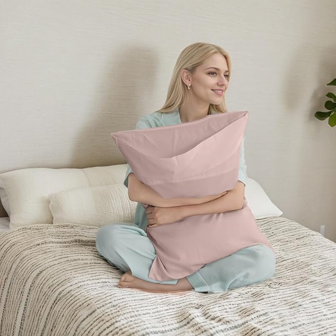TELUS Pillow Cases Standard Size 2 Pack, Bamboo Rayon & Lyocell Pillowcase with Envelope Closure, Cooling Breathable Pillow Cover for Hot Sleeper & Night Sweats, 20x26 inch, Light Pink