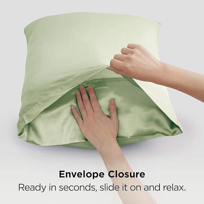 Bedsure King Size Satin Pillowcase Set of 2 - Laurel Green Silky Pillow Cases for Hair and Skin with Envelope Closure, Similar to Silk Pillow Cases, Gifts for Women Men, 20x36 Inches, 2pcs