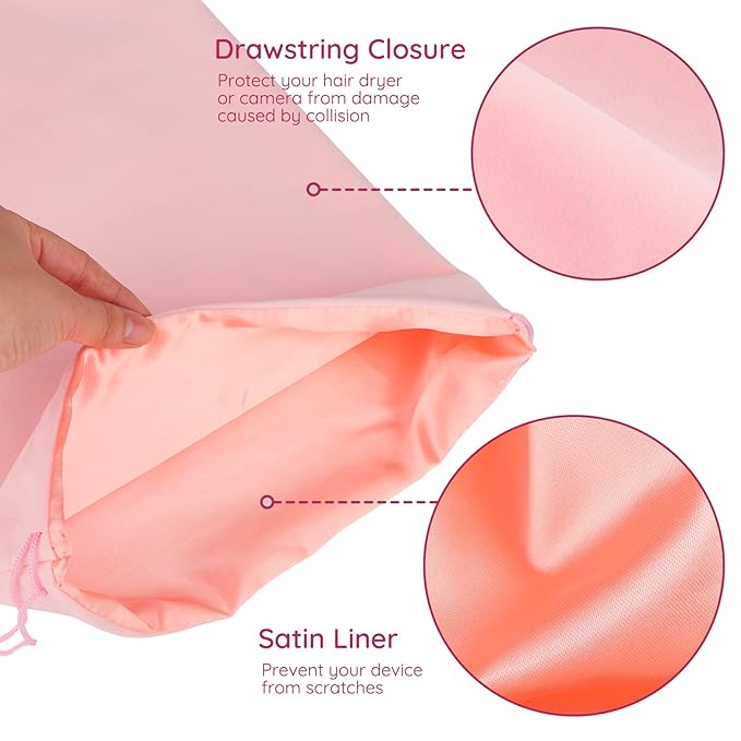 Segbeauty Large Pink Velvet Bag, 2pcs Velvet Jewelry Pouches with Satin Liner, 15.7x11.8in Drawstring Bags Satin Flannel Storage Bag for Gift Travel, Travel Organizer Bag for Comb Attachment Clothes