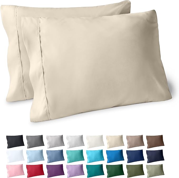 Bare Home Microfiber Pillow Cases - King Size Set of 2 - Cooling Pillowcases - Double Brushed - Sand Pillowcases 2 Pack - Easy Care (King Pillowcase Set of 2, Sand)