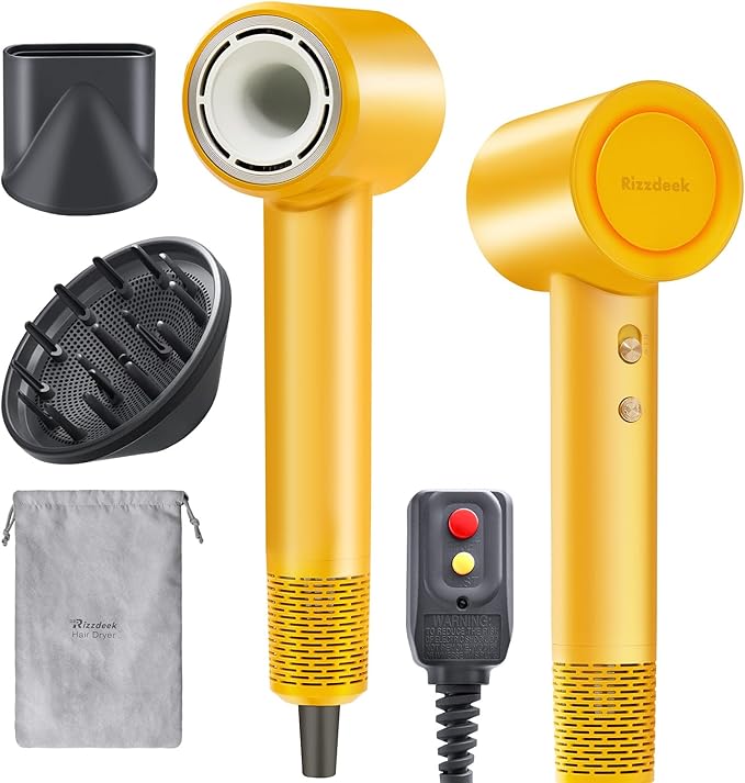 Diffuser Hair Dryer Professional with Temperature Control, Ionic Technology, Low Noise (Yellow with Diffuser Nozzle)