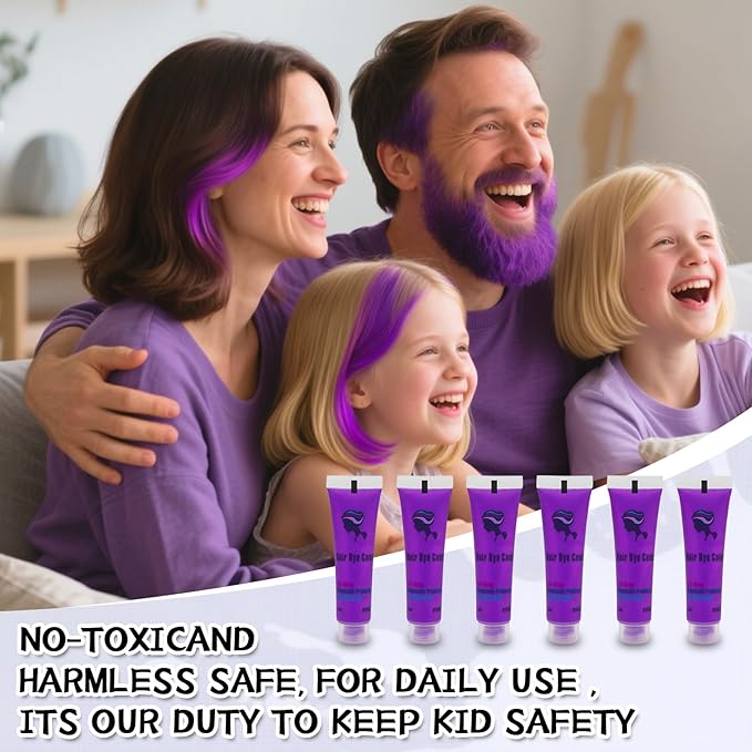 Byhoo Purple Temporary Hair Color Dye for Dark Hair, 90 ml, Cream Format, Fashionable Color, Suitable for Kids Party, Cosplay, Easy to Apply, Safe and Harmless Formula
