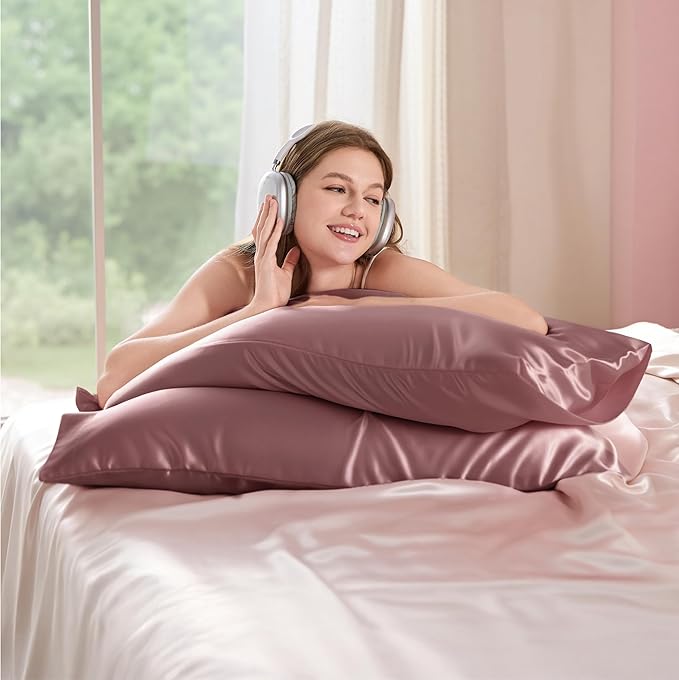 Bedsure Satin Pillowcase for Hair and Skin Queen - Silky Pillowcase 2 Pack with Envelope Closure, Similar to Silk Pillow Cases, Gifts for Women Men, Nostalgia Rose, 20x30 Inches, 2pcs
