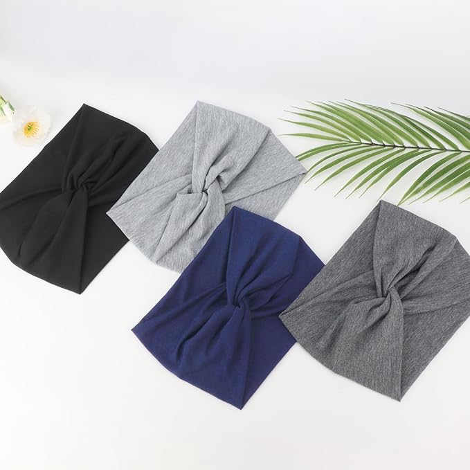DRESHOW 4 Pack Turban Headbands for Women Wide Vintage Head Wraps Knotted Cute Hair Band Accessories