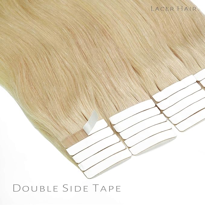 Lacer Remy Tape in Hair Extensions Human Hair - Natural PU Skin Weft Real Virgin Human Hair Extensions Tape in - Platinum Blonde Double Side Weft 50g 20pcs/set 14 Inch