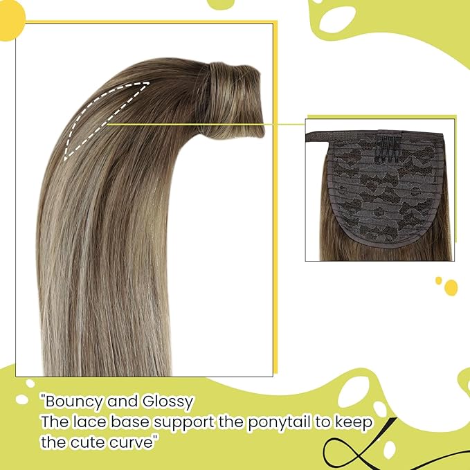 RUNATURE Real Human Hair Ponytail Extension, Balayage Ponytail Extension Real Human Hair with Magic Paste, Wrap Around Hair Ponytail for Women, 20 Inch 80g #3/8/22