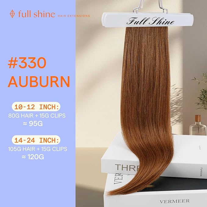Full Shine Dark Auburn Hair Extensions Clip ins Real Human Hair Auburn Remy Hair Extensions Clip in for Women for Hairstyles 18 Inch 7 Pcs 120 G