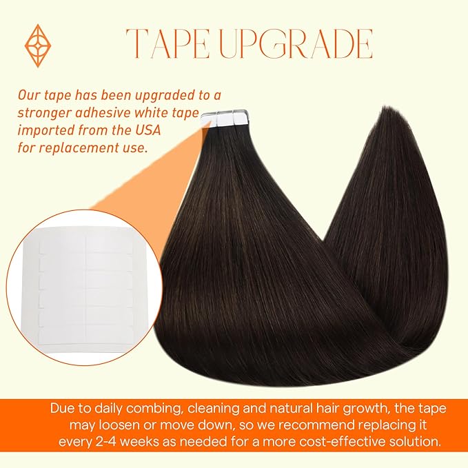 Full Shine Brown Tape in Hair Extensions Human Hair 12 Inch Short Soft Hair Extensions Tape in Color 2 Darkest Brown Double Sided Tape in Extensions Remy Human Hair for Women Add Volume 30G 20Pcs