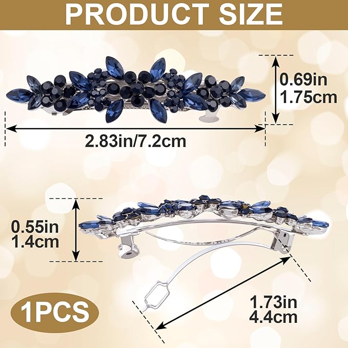 Joez Wonderful Rhinestone Hair Clip Sparkly Crystal Barrettes French Wedding Prom Engagement Pageant First Communion Hair Decorative Accessories for Women Bride Thick Long Hair (Blue, 1 Pcs)
