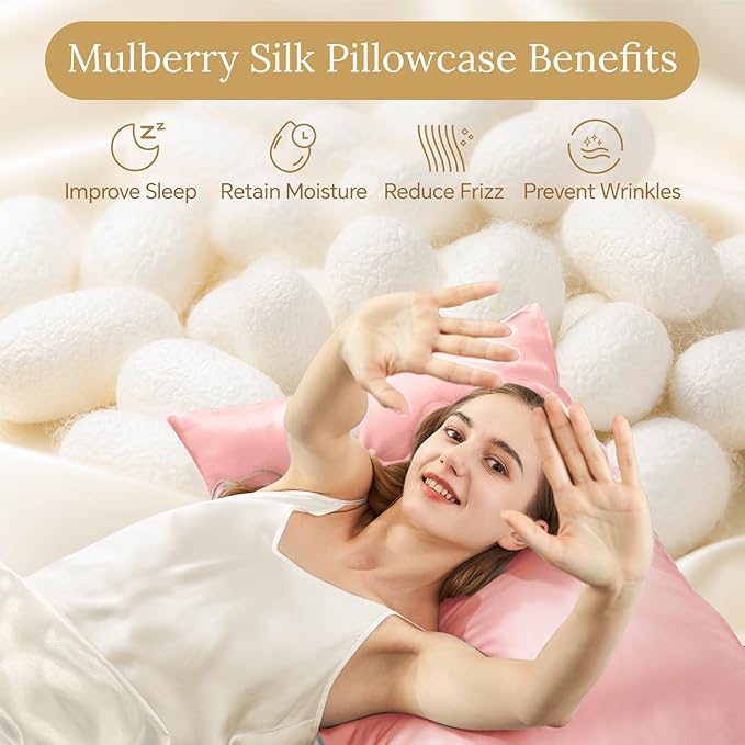 INFIIXSO Body Pillow Cover with Zipper, Luxury Mulberry Silk Body Pillow Case 20x54 Inches, Ultra Smooth and Soft Cooling Long Pillowcase, Gift for Women, Men(Blush Pink)