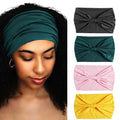 Wide Headbands Stretch Turban Knotted Hairbands Elastic Yoga Workout Sweatband Running Sport Head Scarf Large African Head Wraps for Women 4 Pcs (Set D)