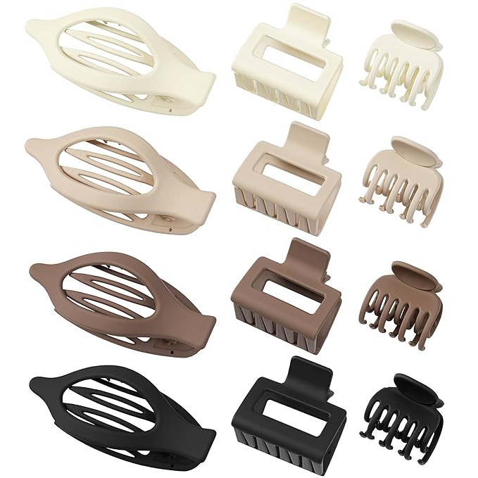 3 Styles 12PCS Hair Clips for Women Small Medium Big Claw Clips for Thin Thick Hair 4.6'' Flat Hair Claws 2'' Rectangle |Small Double Row Hair Claw Clips Combination Hair Accessories for Women