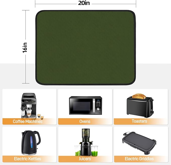 Heat Resistant Mat for Air Fryer, 16 x 20in Heat Resistant Mat for Countertop, Fireproof Silicone Countertop Protector Appliance Slider for Air Fryer, Coffee Maker, Toaster, Oven - Green