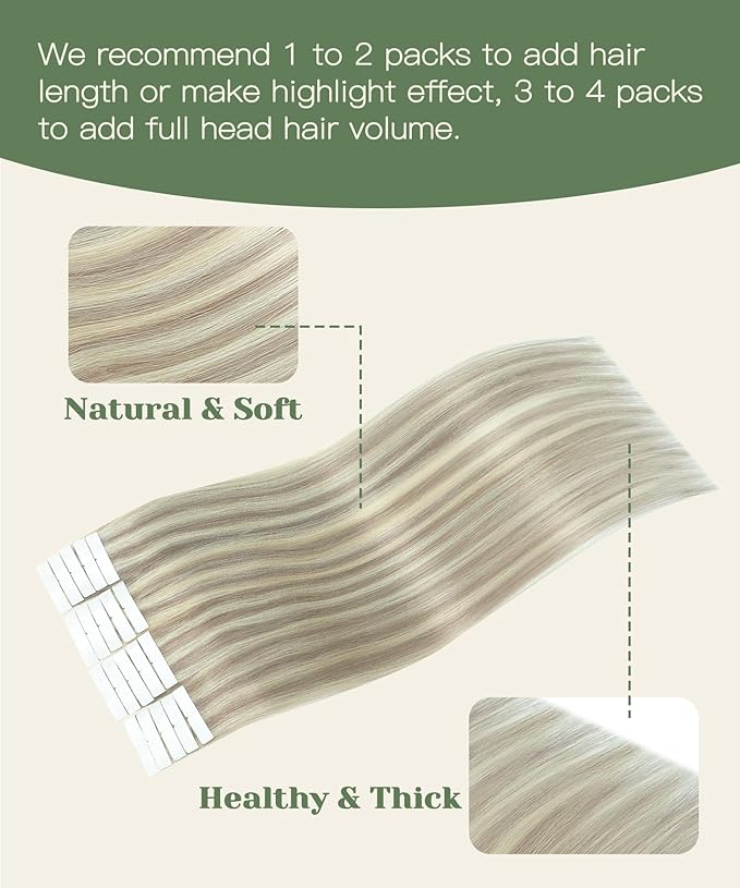 SURNEL Injected Tape in Hair Extensions 20Inch #18P60 Ash Blonde with Platinum Blonde Human Hair Seamless Invisible Tape in Extensions 20 Pcs 45g(#18P60,20)