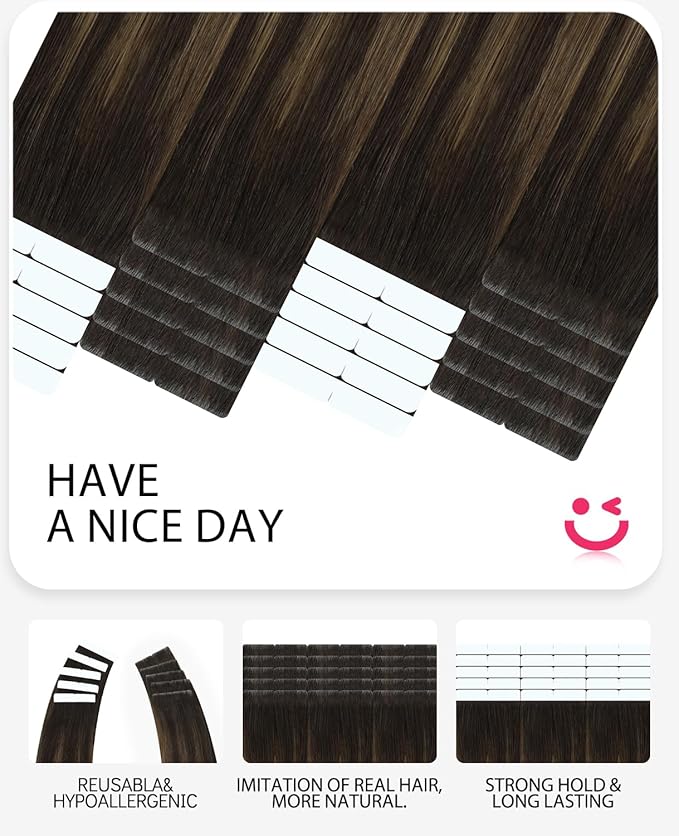 Youngsmile Invisible Tape in Hair Extensions Human Hair #2/6/18 Dark Brown to Dirty Blonde 20pcs 45g 20 Inch Invisi Edge Tape in Hair Extensions Human Hair Remy Seamless Tape ins (#2/6/18,20'')