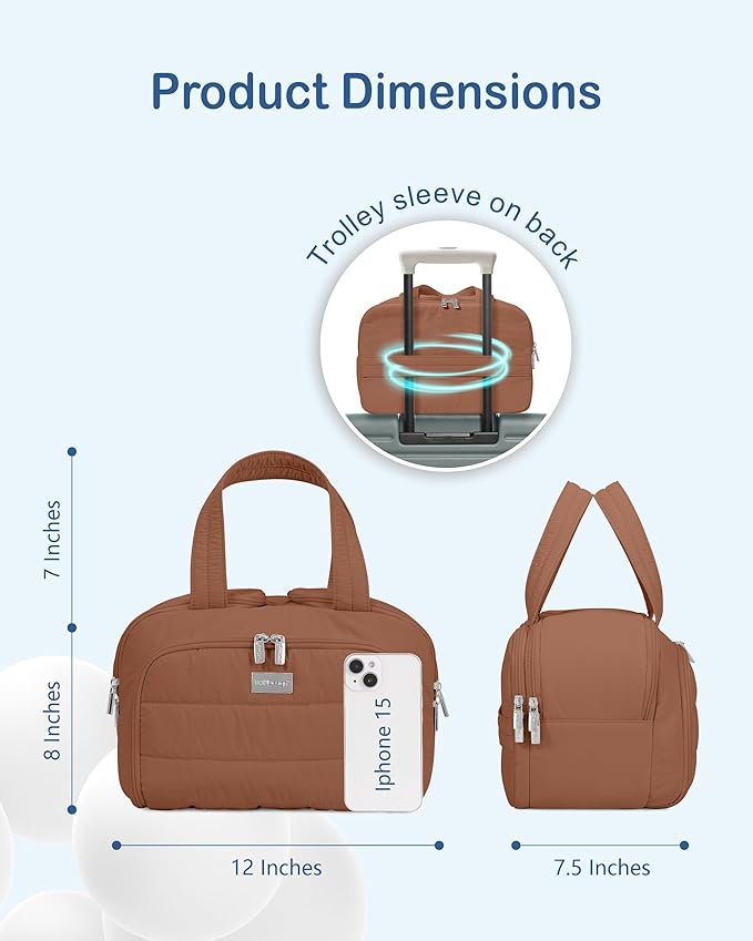TOPDesign Travel Toiletry Bag for Women, Puffer Large Toiletry Bag, Lightweight Cosmetic Makeup Organizer with Handle for Traveling, Accessories, Essentials, Toiletries (Brown)