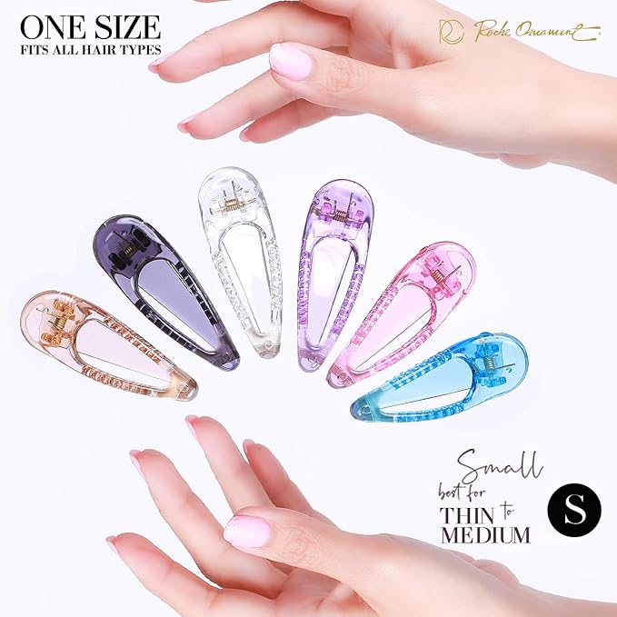 RC ROCHE 6 Pcs Small Flat Flip Hair Claw Clips for Women Alligator Duckbill Thick Hair Styling Barrette Strong Side Slide Jaw Plastic No Slip, Small Transparent Multicolor