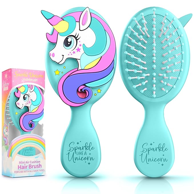Toddler Hair Brush for Toddler Boys & Kids Ages 2-4+, Aqua Mini Unicorn Hairbrush, Gentle Detangling brush, Wet & Dry Hair, Ball-Tip Bristles for Sensitive Scalp, Travel Hairbrush