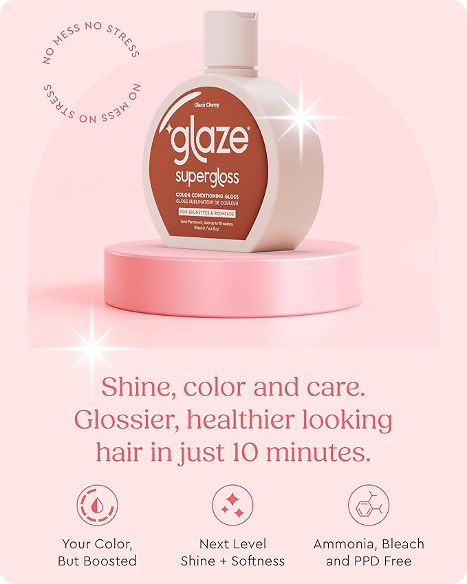 Glaze Supergloss Color Conditioning Gloss With Dispensing Pump – Hydrating Semi-Permanent Color Hair Gloss & Shine Boost – 6.4 Fl Oz - Vibrant Red - Glace Cherry