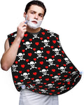Adjustable Beard Catcher Apron, Black Red Love Heart Skull and Crossbones Shave Bib, Non-Stick Waterproof Grooming Bib, Shaving Essential for Men Dad Christmas
