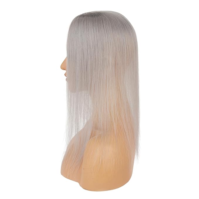 Hairro Human Hair Toppers Free Parted, 3.5x4.7" Base Hand-wovened 100% Real Hairpieces, with Invisible Clips-in for Women, for High Hairline/Adding Volume on Top, 16 Inch Grey