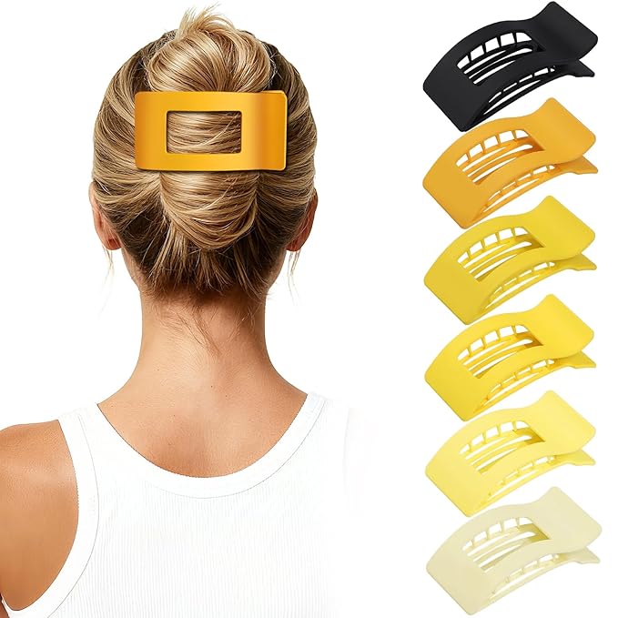 French Flat Hair Clips for Women 6pcs Hair Claw Clips for Thick or Thin Hair Matte Claw Clips for Girls Barrettes Non-Slip Strong Hold Hair Accessories for Women (Yellow)