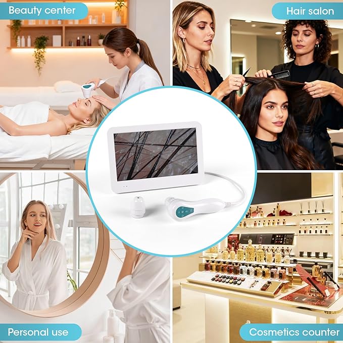 Skin Analysis Machine, 12 Inch LCD Screen Rechargeable Digital Scalp Camera for Hair Analysis, 50x/200x Dual Heads, Skin Health Detection Use for Home, Salon and Spa