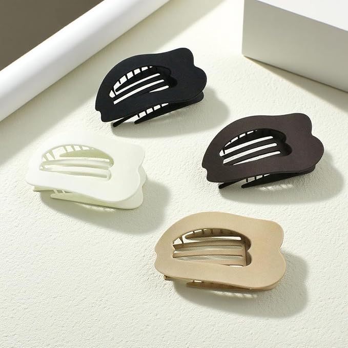 Flat Hair Clips for Women - 4 Pack Matte Lay Flat Claw Clips, Non-Slip Strong Hold Duckbill Clips for Thick/Thin Hair, Neutral Color Hair Accessories for Daily Styling