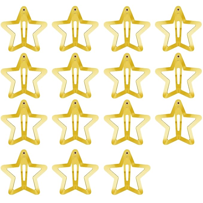 Star Hair Clips 2000s Y2K Snap Hair Barrettes Non Slip Star Hair Accessories Gold Metal Hair Clips for Girls Women -15 PCS 1.57"