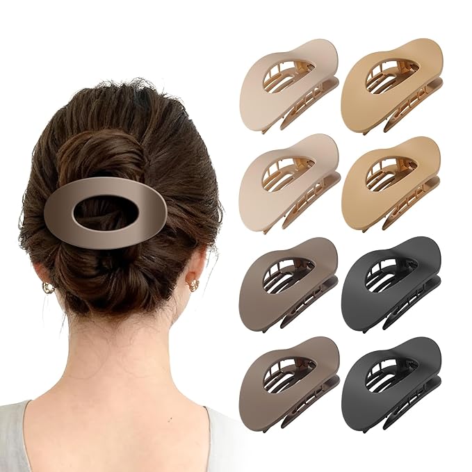 Upgraded 8 Pack French Flat Hair Clips for Women Girls, Matte Lay Flat Claw Clips, Large No-Slip Claw clips for Thick & Thin Hair, Strong Hold Styling Barrettes Accessories for Daily Styling(Neutral)
