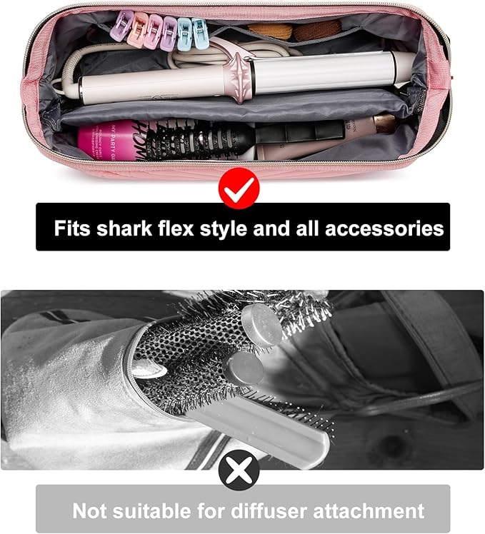 Hair Tools Travel Bag for Shark Flexstyle Dyson, Quilted Case Organizer Bag, Gift for Women Hair Accessories Storage Bag, Travel Hairdryer Portable Bag for Women, Pink