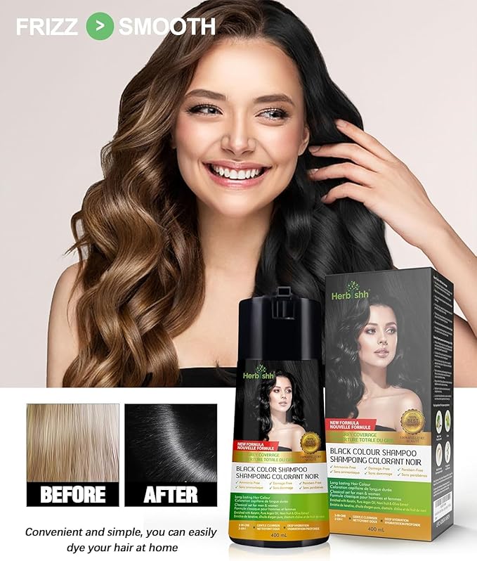 Herbishh Black 3 in 1 Hair Dye Shampoo 400 ML PPD + Hair Color Stain Protector – Dye Shield or Defender for Skin