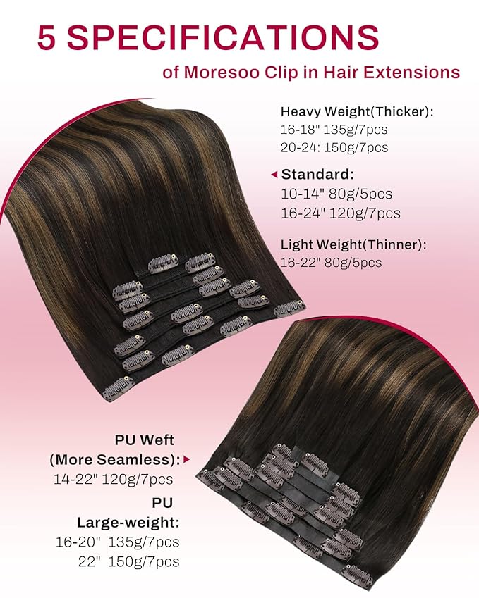 Moresoo Clip in Hair Extensions Real Human Hair Brown Balayage Clip in Extensions Human Hair Dark Brown to Chestnut Brown Full Head 7pcs 120g 20Inch
