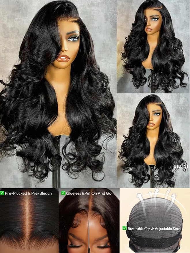 KLAIYI Body Wave Bye Bye Knots Glueless Wig 7x5 Pre Cut Lace Front Wigs Human Hair Wear and Go Wigs for Beginners Pre Bleached Pre Plucked Pre Everything 3S Easy to Ready to Wear Loose Wave Wig 24Inch