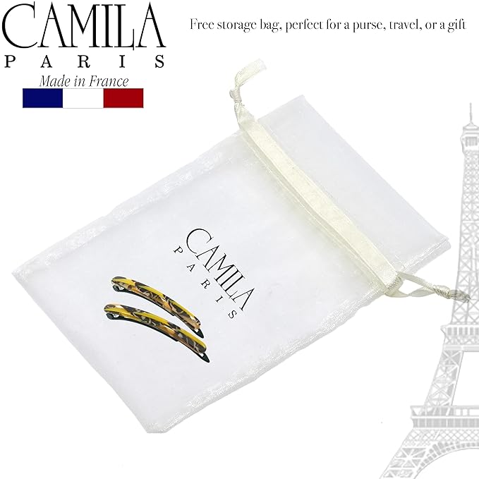 Camila Paris CP3374 French Hair Barrettes Clips for Women, Handmade, Girls Side Slide-in Barrette Clip, Hair Accessories for Women. Strong Hold No Slip Grip Fashion Durable Styling, Made in France