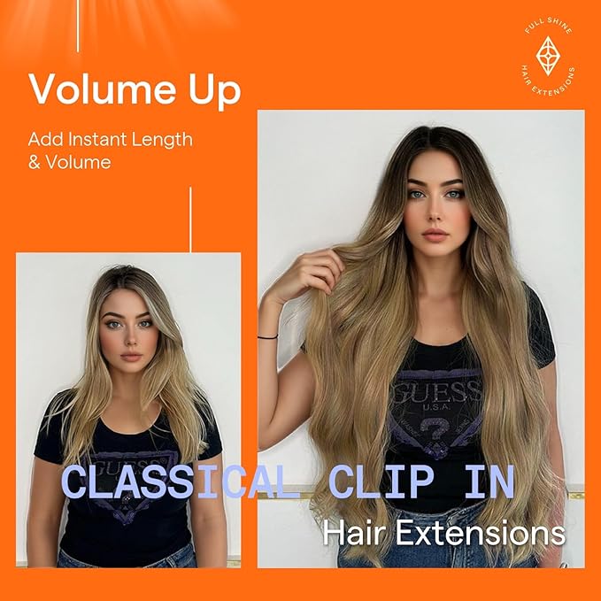 Full Shine Dark Brown Balayage Clip in Extensions Real Human Hair 18 Inch Clip on Hair Extensions for Women Balayage Dark Brown Ombre Honey Blonde 7 Pcs 120 G