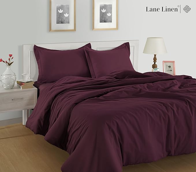 Lane Linen 100% Organic Cotton Pillow Cases Standard Size Set of 2 (20"x26") - Cotton Pillowcases Standard Size - Soft Standard Pillow Cases Set of 2 - Standard Pillowcase Pack of 2 - Windsor Wine