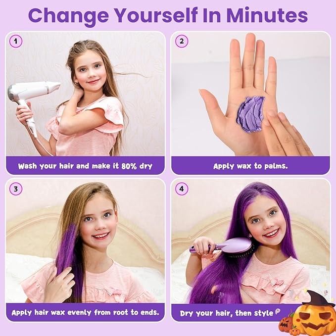 Temporary Purple Hair Color Wax for Kids, Women Men Colored Hair Styling Mud, Washable Style Violet Dye for Girl Boy Teens, DIY Instant Hair Coloring Gel Cream for Cosplay Halloween Children's Day