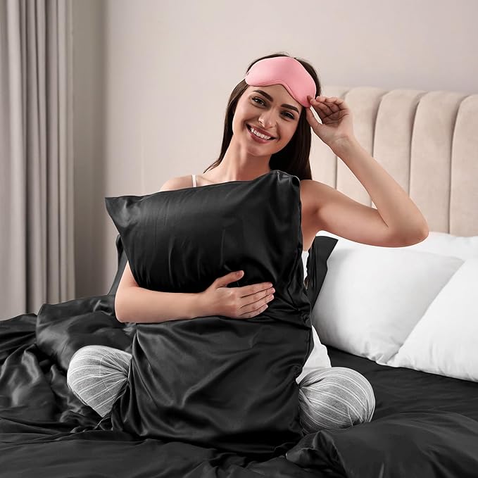 Lirex Satin Pillowcase for Hair and Skin, Super Soft and Cooling Similar to Silk, 2 Pack Queen Size 20"X 30" Pillow Cases with Envelope Closure, Gifts for Women Men, Black