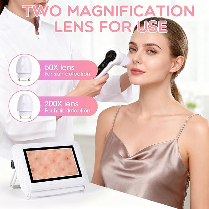Scalp and Skin Analysis Machine, 5 Inch Digital Scalp Camera with 50x/200x Lenses, Rechargeable Skin Health Detection Use for Home, Spa and Salon