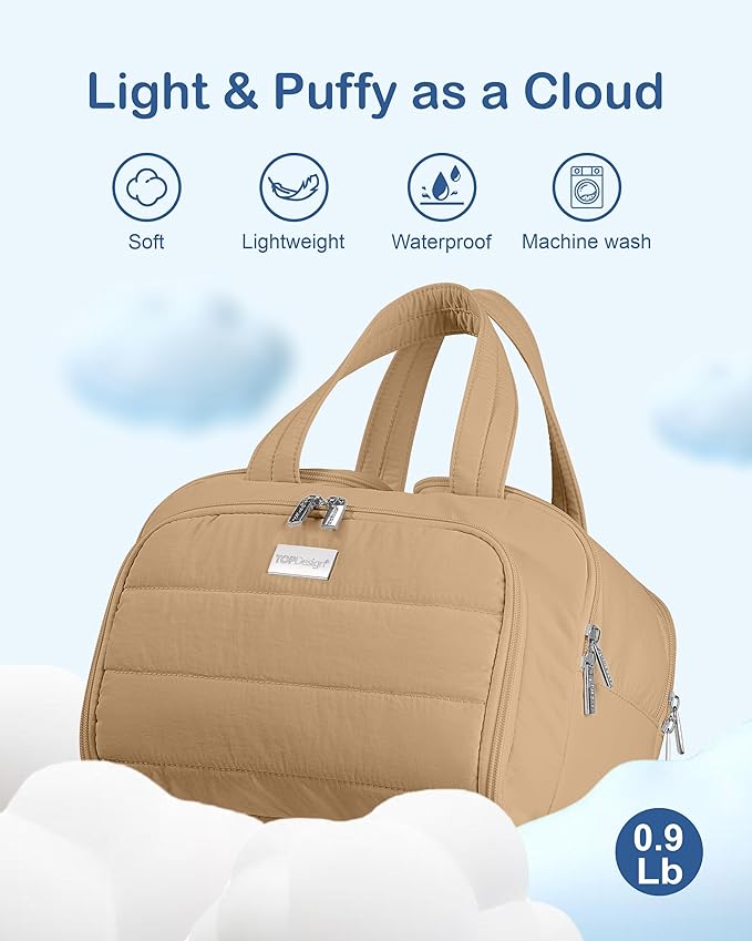 TOPDesign Travel Toiletry Bag for Women, Puffer Large Toiletry Bag, Lightweight Cosmetic Makeup Organizer with Handle for Traveling, Accessories, Essentials, Toiletries (Khaki)