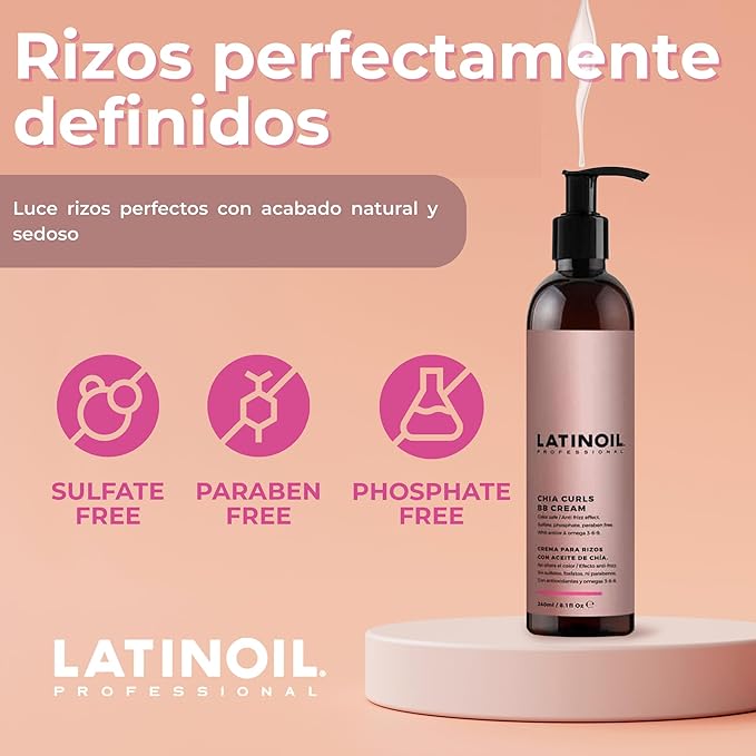 LATINOIL - Curl Defining Hair Cream - Lightweight Curl Enhancing Cream for Curly & Wavy Hair - Anti Frizz Moisturizing Styling Product with Chia Seed Oil & Amino Acids - Leave In Conditioner - 8.1 Oz