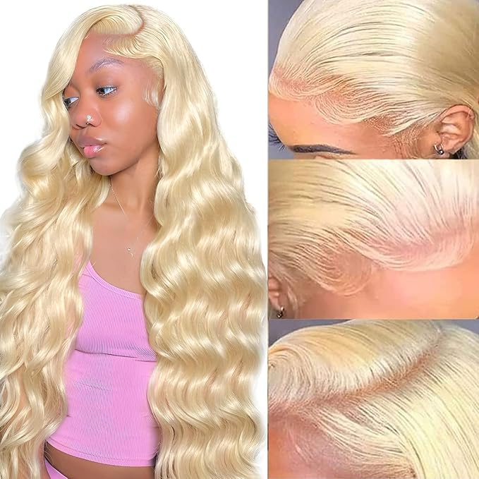 613 HD Lace Frontal Wig 32 Inch Full & Thick 13x6 Body Wave HD Lace 613 Blonde Wig 200 Density Human Hair Glueless Pre Plucked 613 Colored Human Hair Wigs With Baby Hair for Women