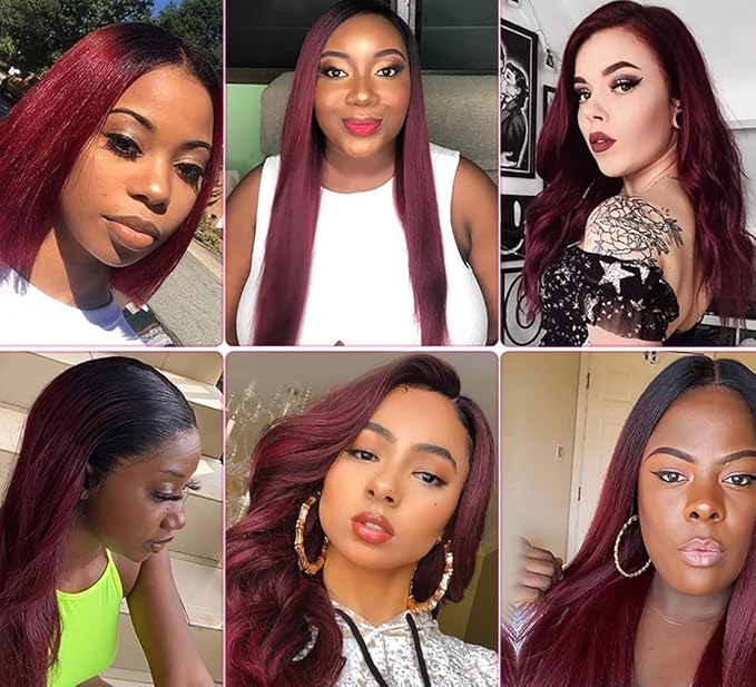 28 30 32 Inch Ombre Human Hair Bundles 1B99J Straight Bundle Niegmeag Brazilian Virgin Remy Hair Extensions 2 Tone Black and Burgundy Straight Bundle 150g