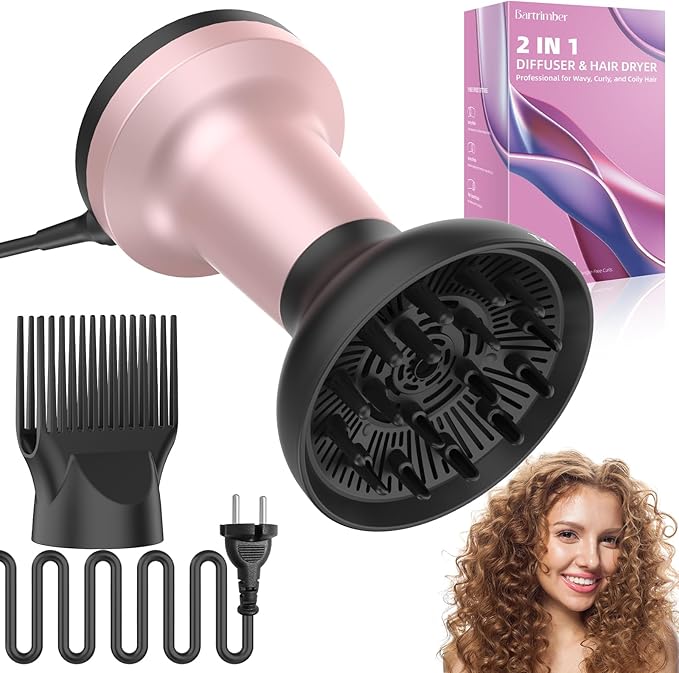 Professional Diffuser Hair Dryer, Ionic 2 in 1 Designed Specifically for Curly Hair Diffuser with Comb Attachment, Enhanced Wind Power, Faster Styling for Women, Ideal Gifts for Women