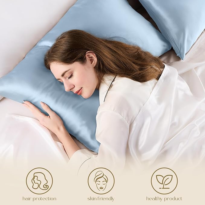 ZIMASILK 100% Pure Mulberry Silk Pillowcase for Hair and Skin Health,Soft and Smooth,Both Sides Premium Grade 6A Silk,600 Thread Count,with Hidden Zipper,1pc(Standard 20''x26'',Light Blue)