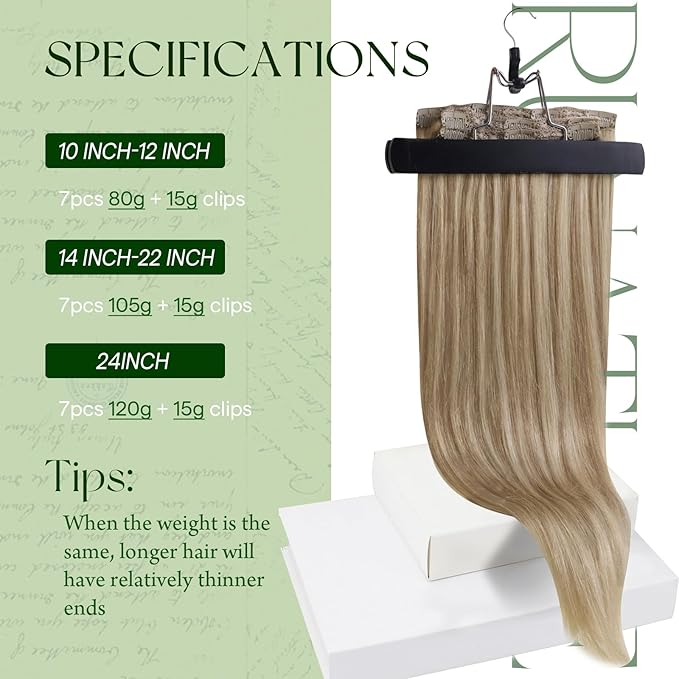 RUNATURE Blonde Clip in Hair Extensions Human Hair, Real Hair Extensions Clip Ins, Highlight Remy Natural Looking, Soft Hair Double Weft Clip Ins Human Hair 16 Inch 120g 7pcs #16P22 Beige Blonde